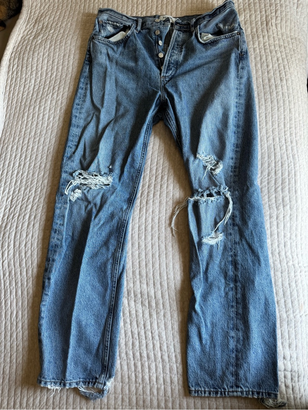 Agolde Women's Straight Distressed Blue Jeans